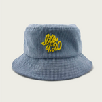 Session Goods baby blue corduroy bucket hat with embroidered “It’s 4:20” on the front.
