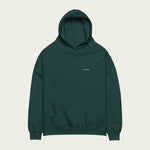 Folded pine green hoodie with the Session logo visible on top.