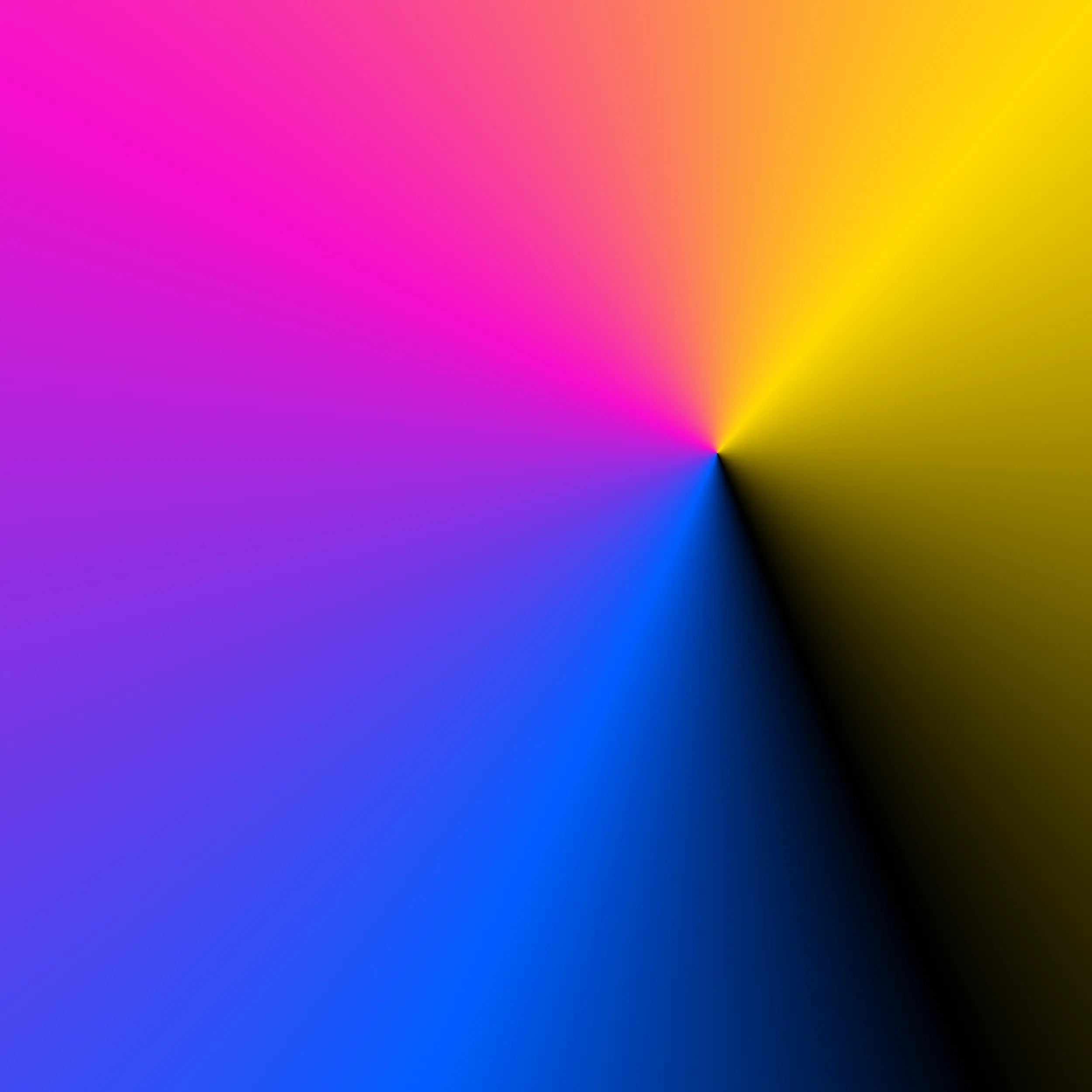 A high-saturation color wheel graphic displaying a spectrum of cyan, magenta, and yellow pigments, grounded by a solid black shadow.