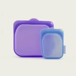 Session Goods silicone cleaning pouch 2-pack in vibrant purple and blue, perfect for glassware maintenance.