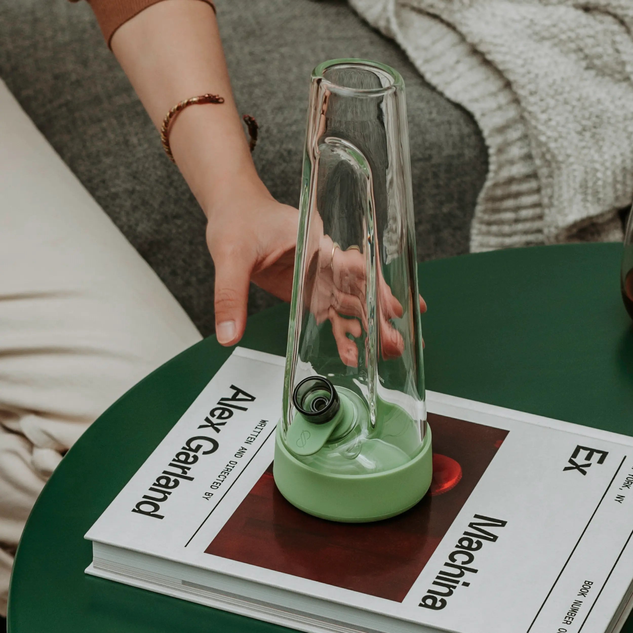 A close-up of the Desire Green Bong, featuring intricate design details and a vibrant green hue.