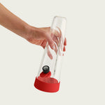 Session Goods crimson red designer bong with a minimalist glass body and a bold silicone sleeve and base, combining elegance and functionality for the perfect smoking experience.