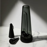 Close-up of the Ash black Session Designer Bong showing the 4mm thick tinted borosilicate glass and ergonomic tapered body