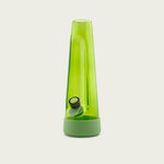 Studio shot of the Designer Series Grass Bong by Session Goods, featuring translucent green glass and pastel green silicone base