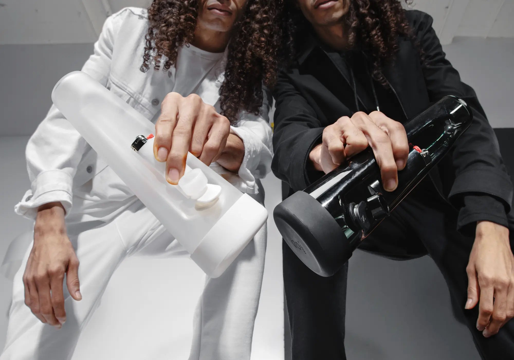 Designer Series Ash and Cloud Bong held by 2 models in a studio environment