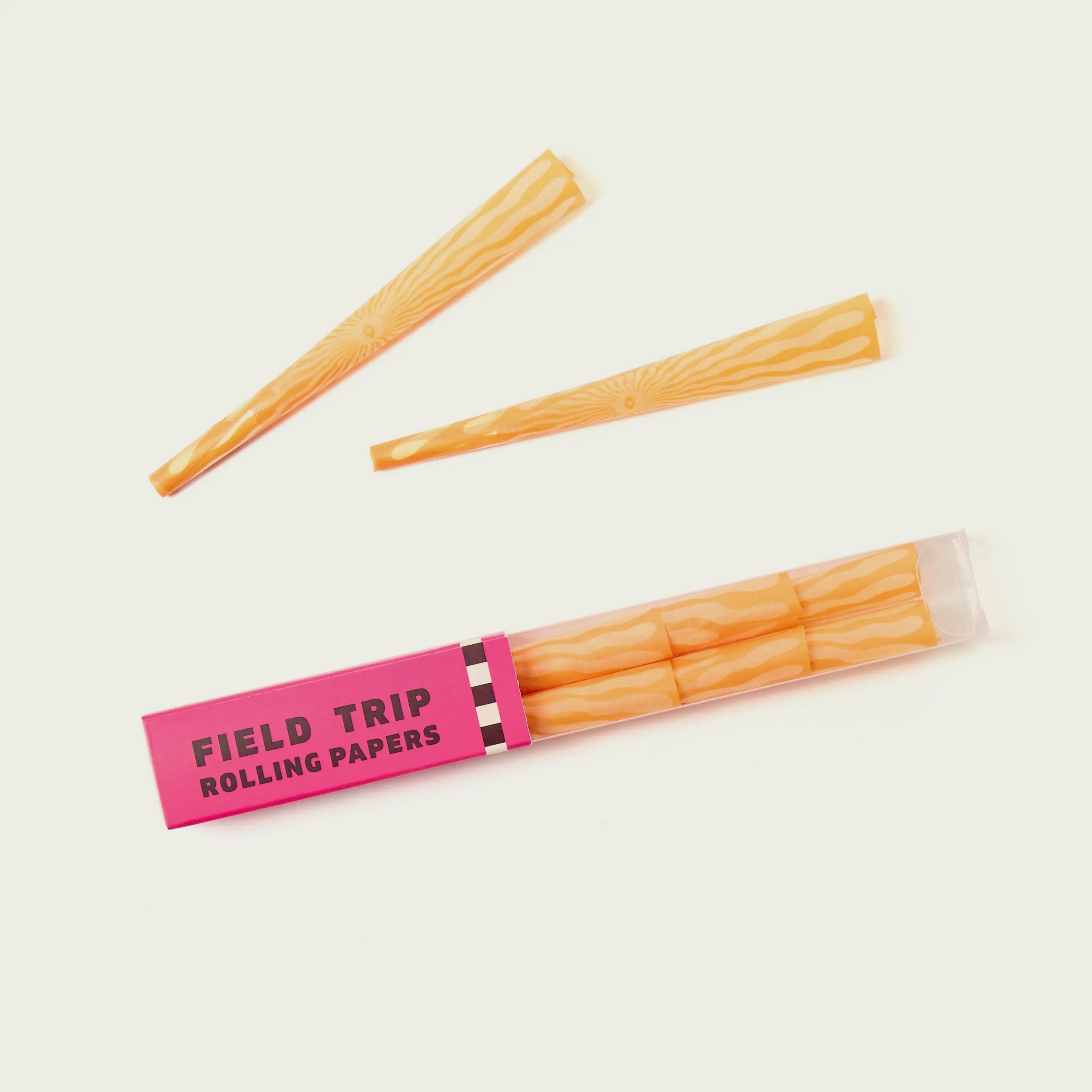 A 6-pack of Field Trip rolling paper cones, each in vibrant sunny colorways, ready for pre-roll enjoyment.