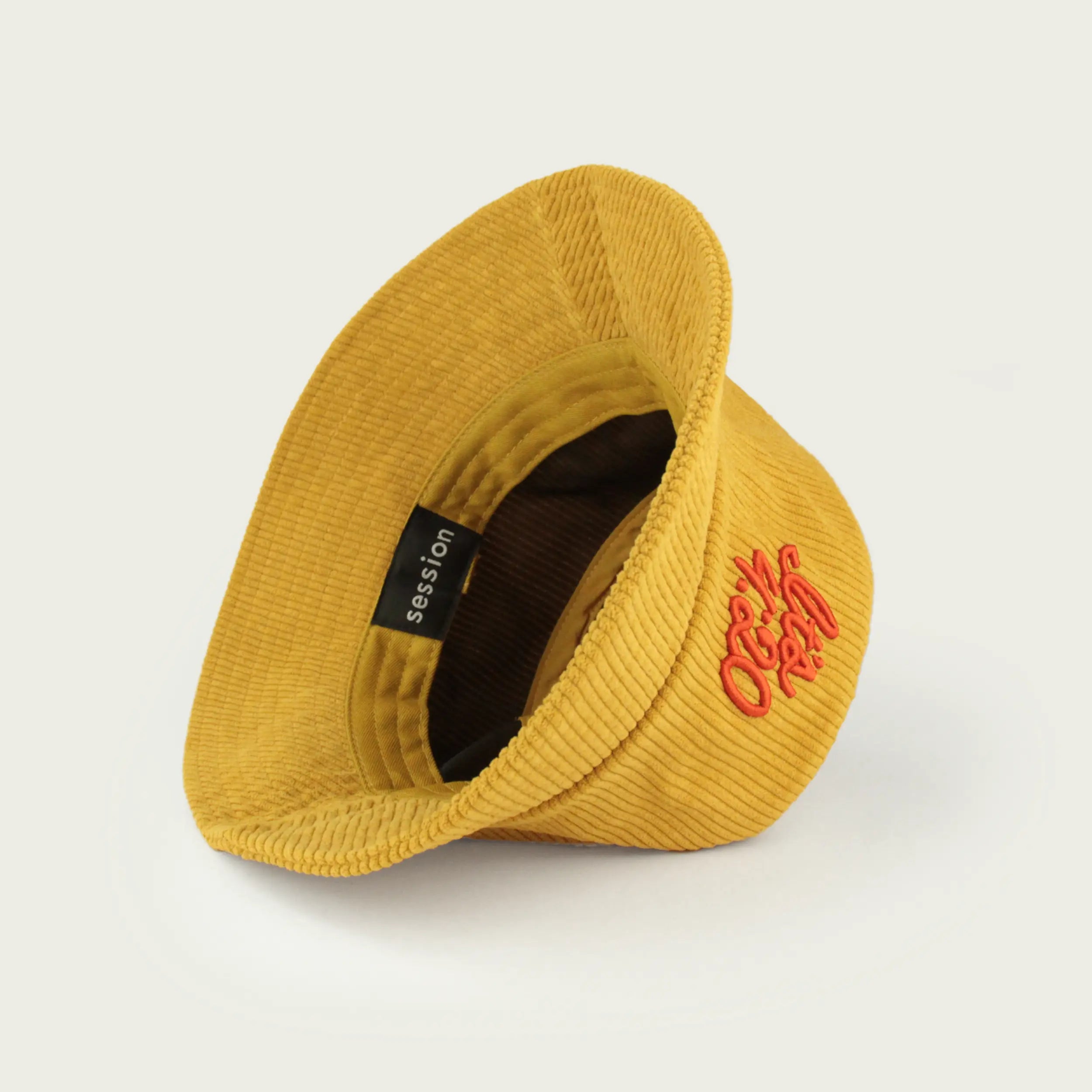 Side view of the It’s 420 embroidered corduroy bucket hat from Session Goods, showing fine detailing