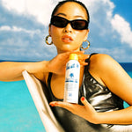 Vacation Classic Spray SPF 50 Sunscreen bottle featuring playful, tropical-themed graphics, evoking a sense of fun and leisure ideal for beach and poolside activities.